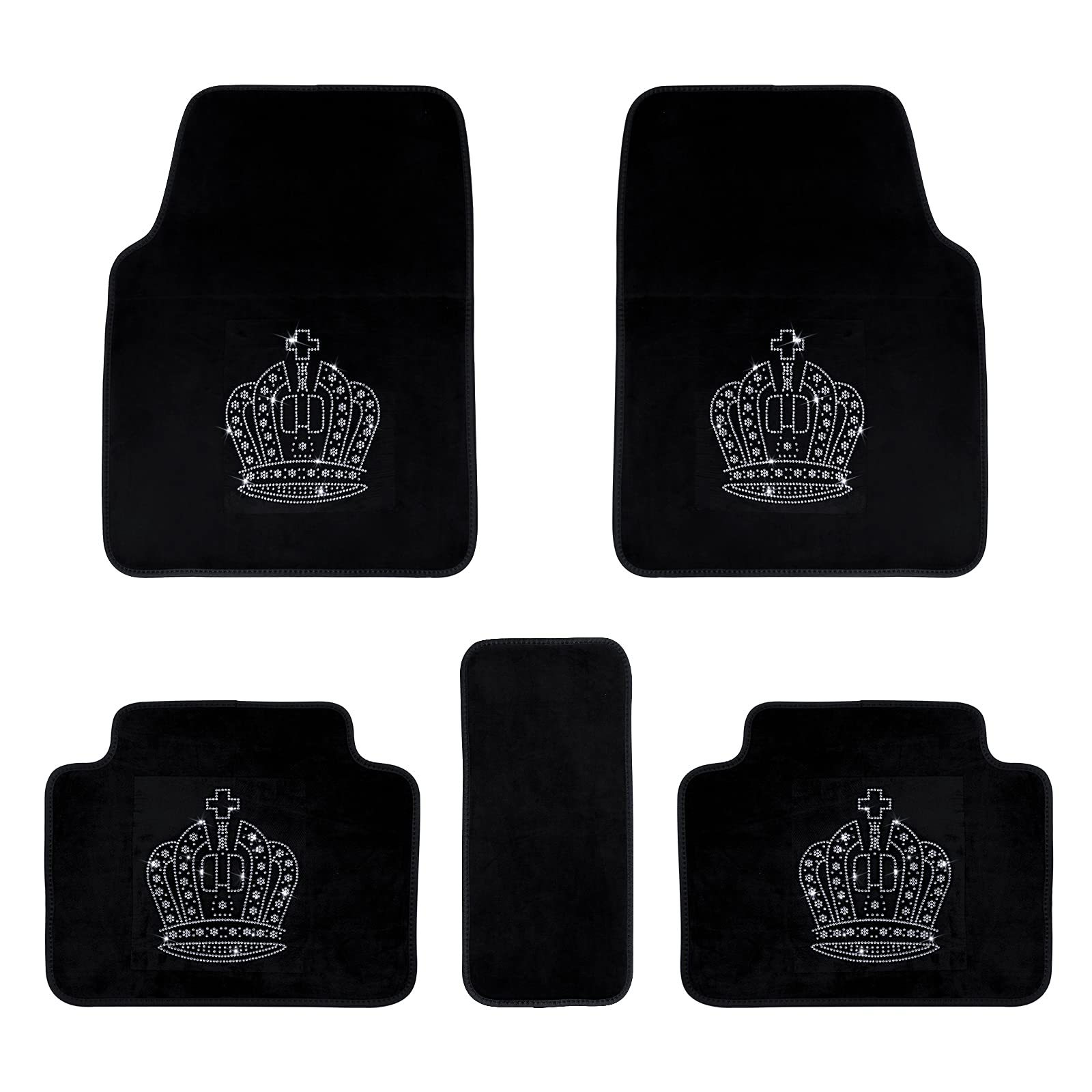 eing Front & Rear Floor Mats for Car SUV Van & Truck - All Weather Protection Universal Fit,Bling Crown Car Floor Cushion 5 Pack/Set -White