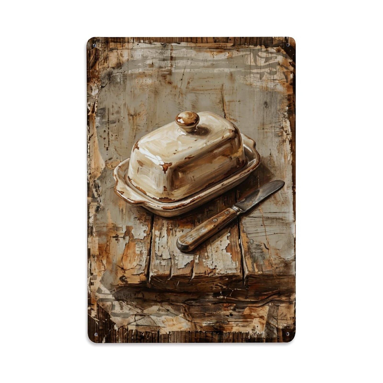 Country Dining Table Butter Dish Countryside Home Vintage Metal Tin Sign Plaque Wall Decor for Cafe, Club, Garden Metal Poster 8x12Inch