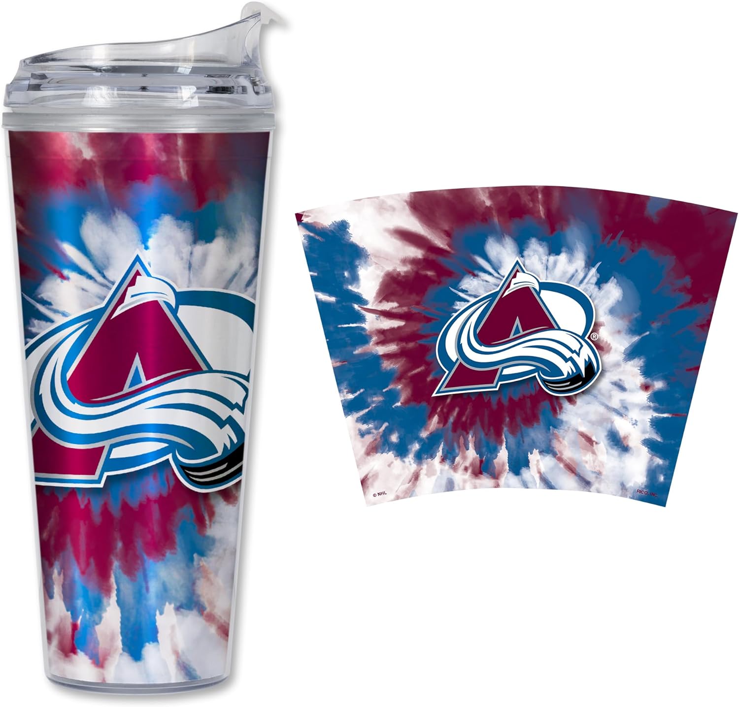 Rico Industries NHL Hockey Team Color Tie Dye 24oz Metallic Acrylic Tumbler with Hinged Lid, Officially Licensed Double Wall Tumbler with Straw