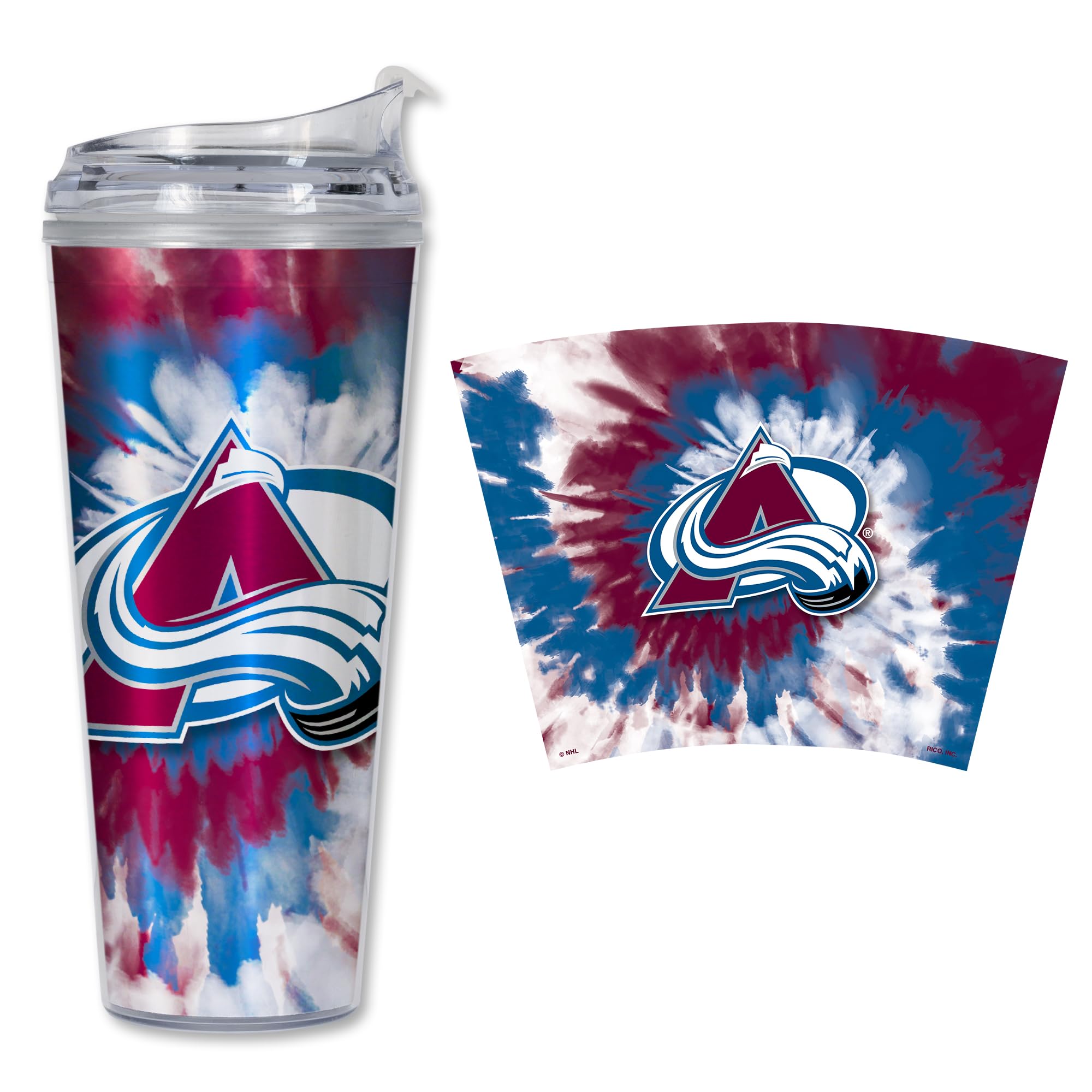 Rico Industries NHL Hockey Team Color Tie Dye 24oz Metallic Acrylic Tumbler with Hinged Lid, Officially Licensed Double Wall Tumbler with Straw