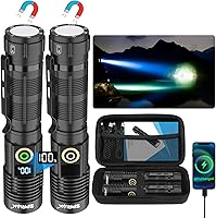 Vista 1 de Linterna recargable de alto lúmenes, luz magnética súper brillante con pantalla digital de potencia, largo alcance, regulable, impermeable, linterna