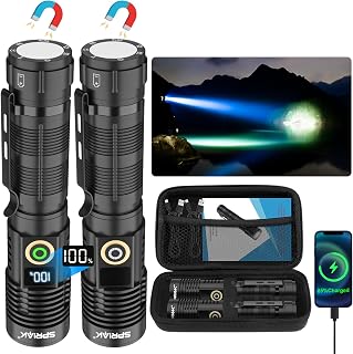Rechargeable Flashlight High Lumens- Super Bright Magnetic Flash Light with Power Digital Display, Long Range,Dimmable,Waterproof,Pocket Tactical LED Flashlight