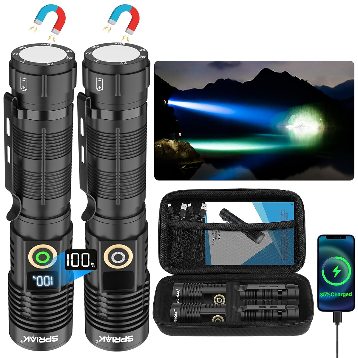 Rechargeable Flashlight High Lumens-12000Lm Super Bright Magnetic Flash Light