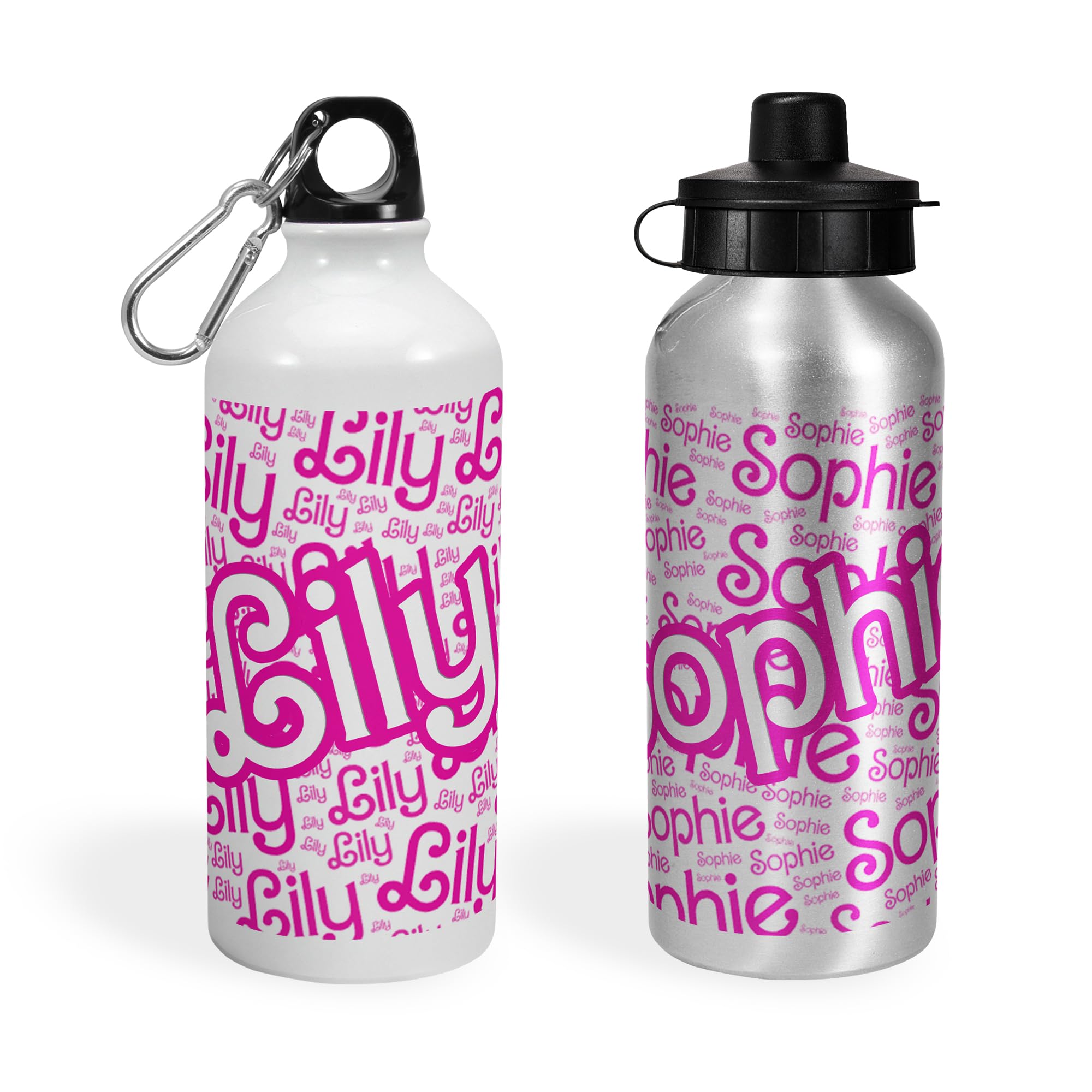 Print Maniacs Personalised Pink Doll Water Bottle Sport Cap 400ml or 600ml for Girls and Women Lets go Party Chelsea Merchandise Princess Dream Collection Theme Bride Lip Stick Birthday Diamonds