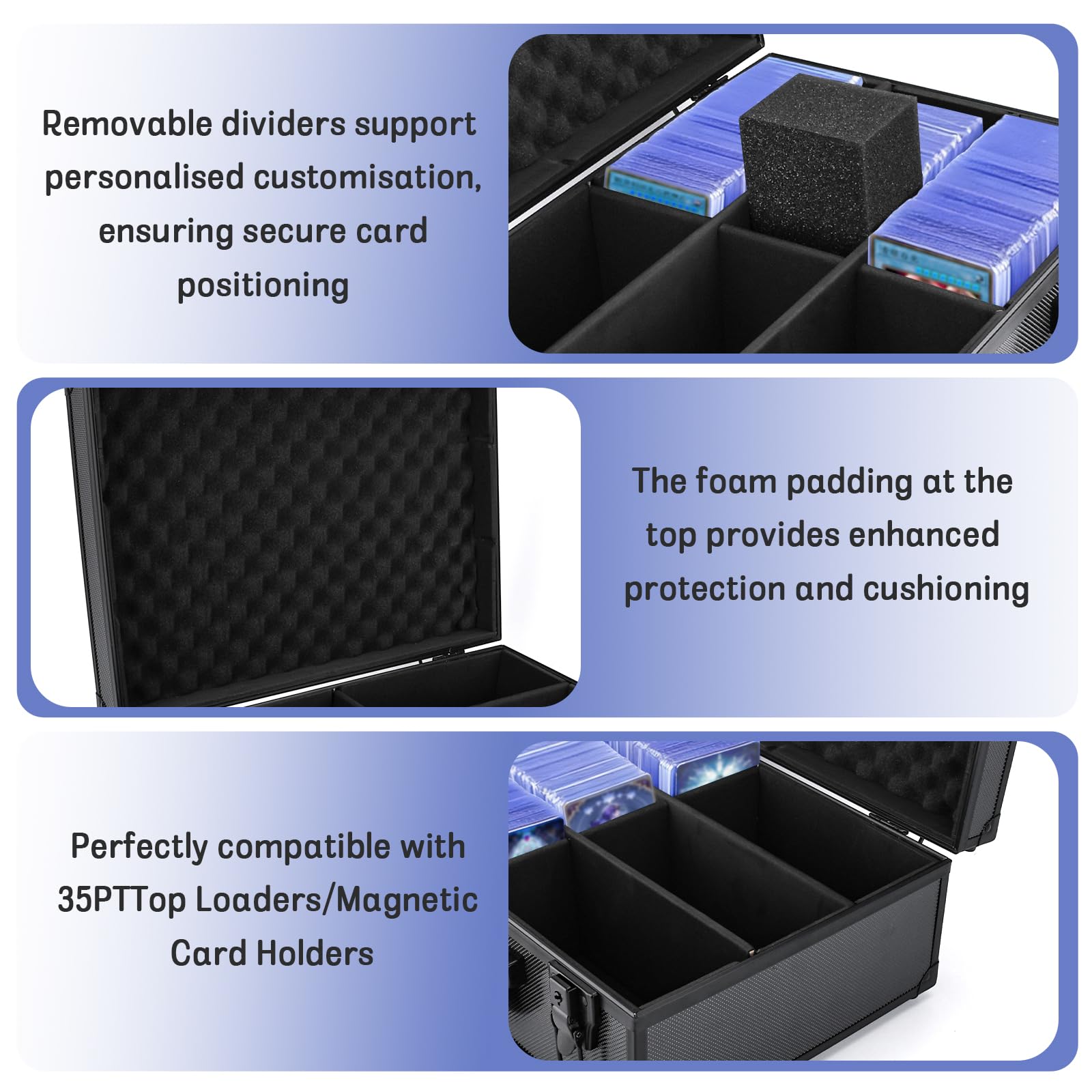 Top Loaders Boîte de Rangement,Cartes Graduées Box pour Cartes Sportives, Boite Rangement Carte Compatible avec 600+ Top Loaders ou 130+ 35pt One Touch
