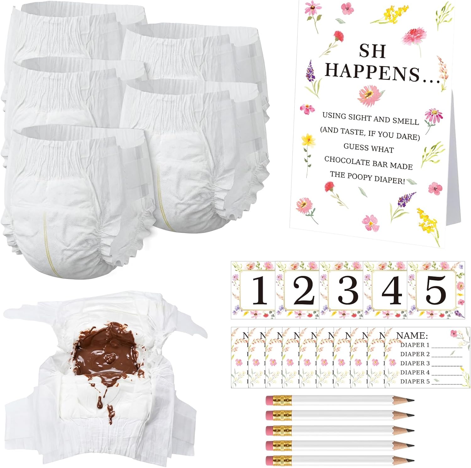 Sinload 46 Pcs Baby Shower Game Set, Dirty Diaper Game,Girl,Pink