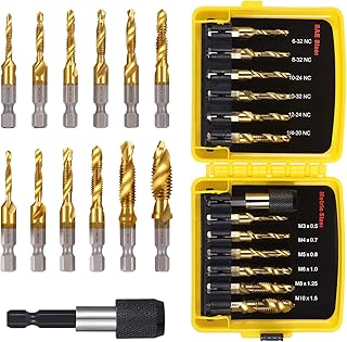 13PCS Titanium Drill Tap Set, HSS SAE & Metric Drill and Tap Bits