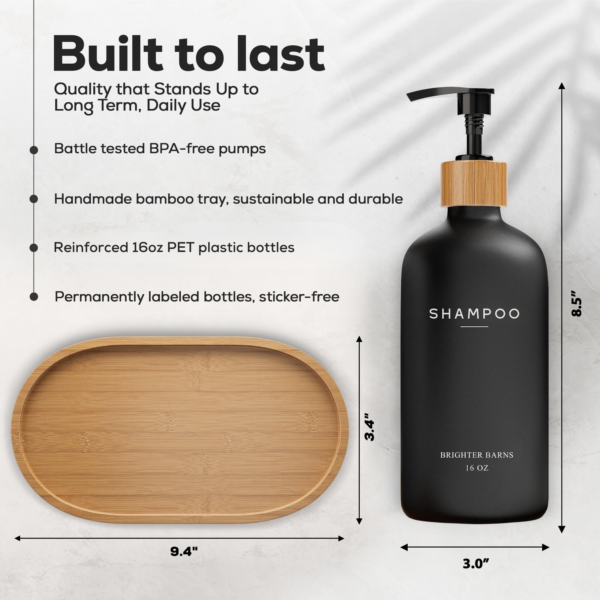 Brighter Barns - Dispensador De Champú Y Acondicionador Negro, Dispensador De Champú Para Ducha Con Bomba, Dispensador De Jabón De Ducha De Plástico Recargable Para Decoración De Baño En El Hogar