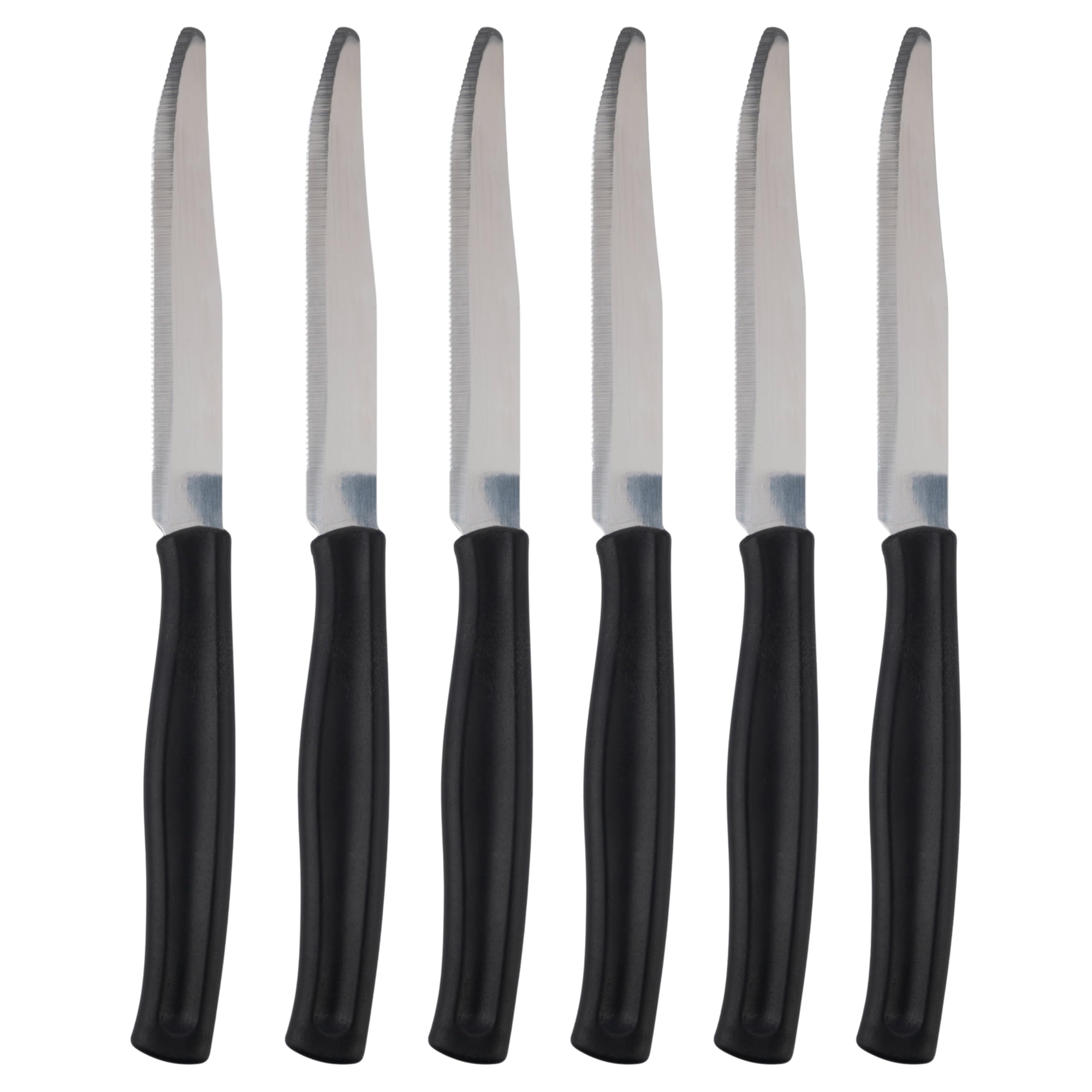 Set 6 coltelli da tavola, Lama seghettata in Acciaio Inox, Manico in plastica PP, Nero, SìChef