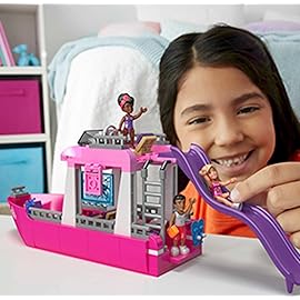 MEGA Barbie Kids Building Toy Set, Convertible & Ice Cream Stand with 226 Pieces, 2 Micro-Dolls and Accessories, Pink, Ages 6+ Years