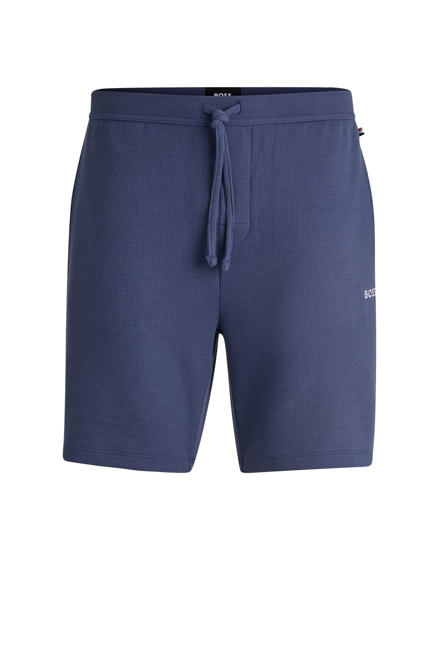 Hugo Boss Men's Navy Boss Orange Waffle Cotton Blend Waffle Structure Pyjama Shorts With Embroidered Logo - Dark Blue 403 - Size: L