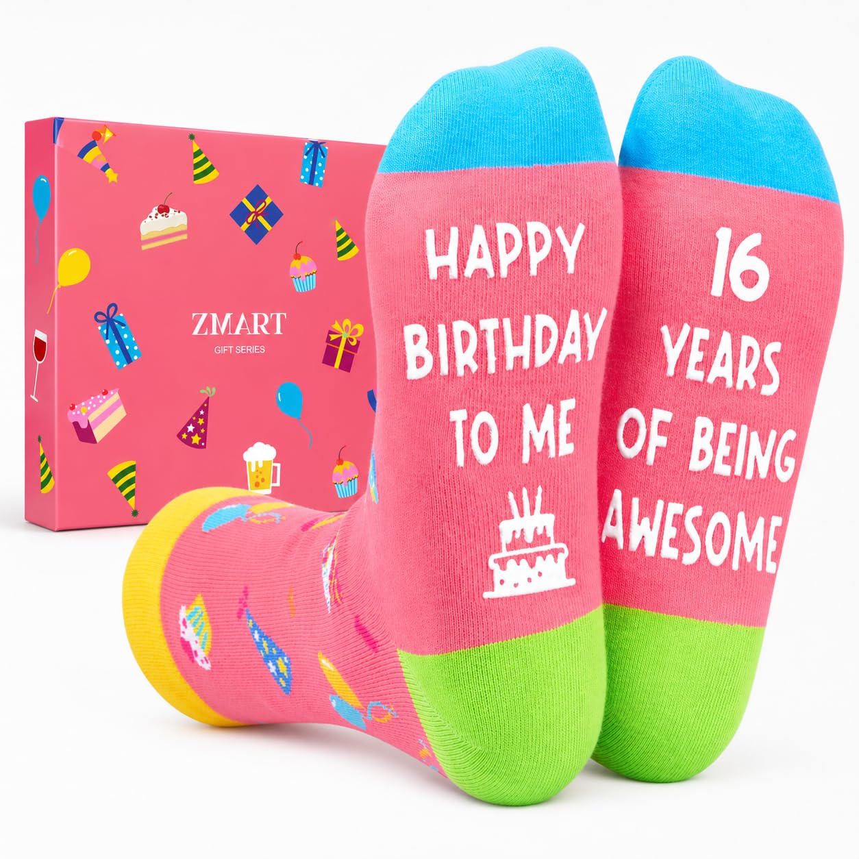 Zmart Birthday Gifts for Teen Girls - Pink Birthday Socks for 13-19 Year Old Girls