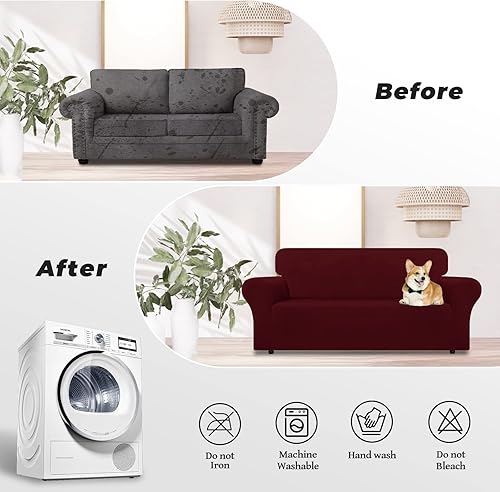 Miniatura 5 de WEERRW Funda de sofá de terciopelo, funda de sofá de alta elasticidad con espuma antideslizante y parte inferior elástica, protector de muebles para