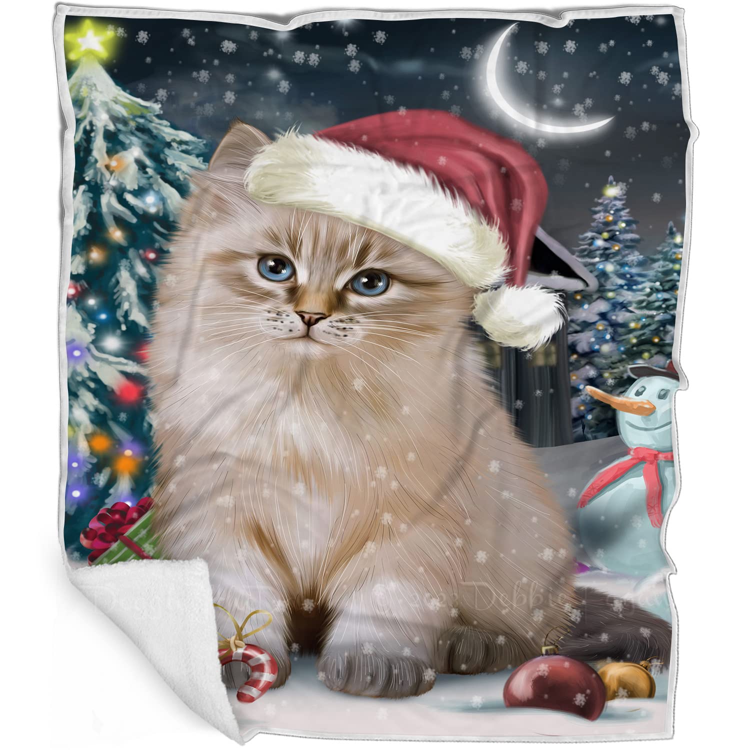 Doggie of the Day Happy Holidays Siberian Cat Blanket - Have a Holly Jolly Christmas - Super Soft & Warm Pet Theme for Sofa or Bed, Warm Fleece, Sherpa or Woven Material, BLNKT75261 (50x60 Sherpa)