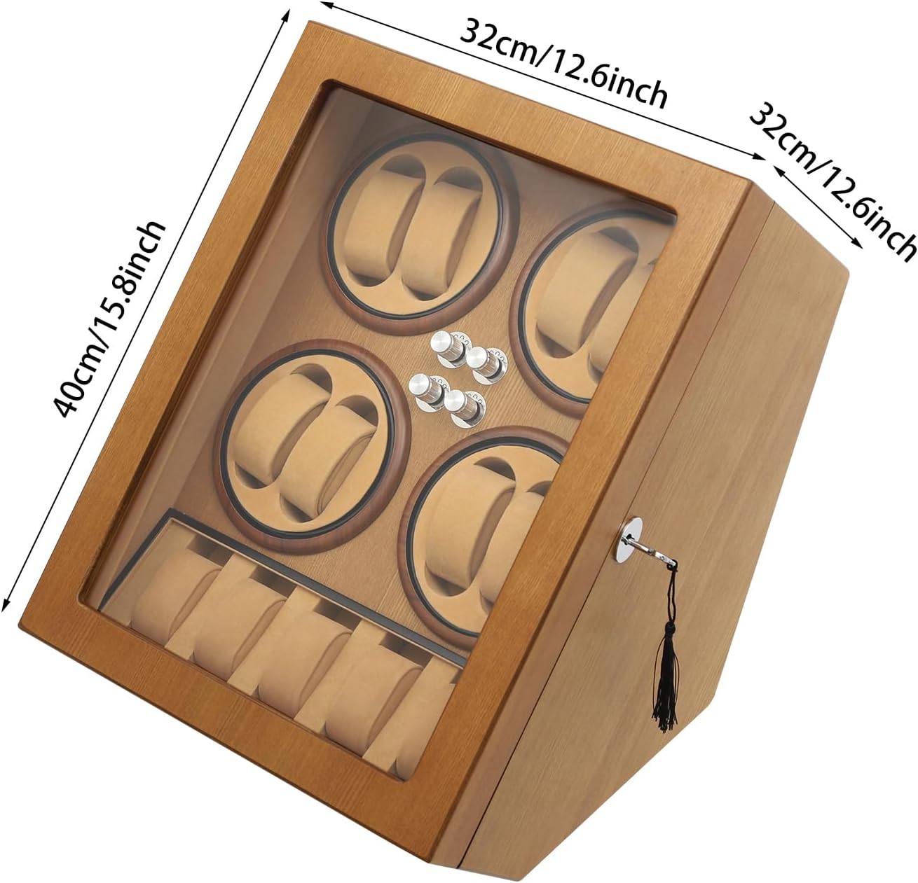 Watch Winder, Leather Rotating Display Box, 8 Watch Winder + 5 Display Storage Spaces, Large Capacity Auto Watch Storage Case with Built-in Illumination & Adjustable Watch Pillows
