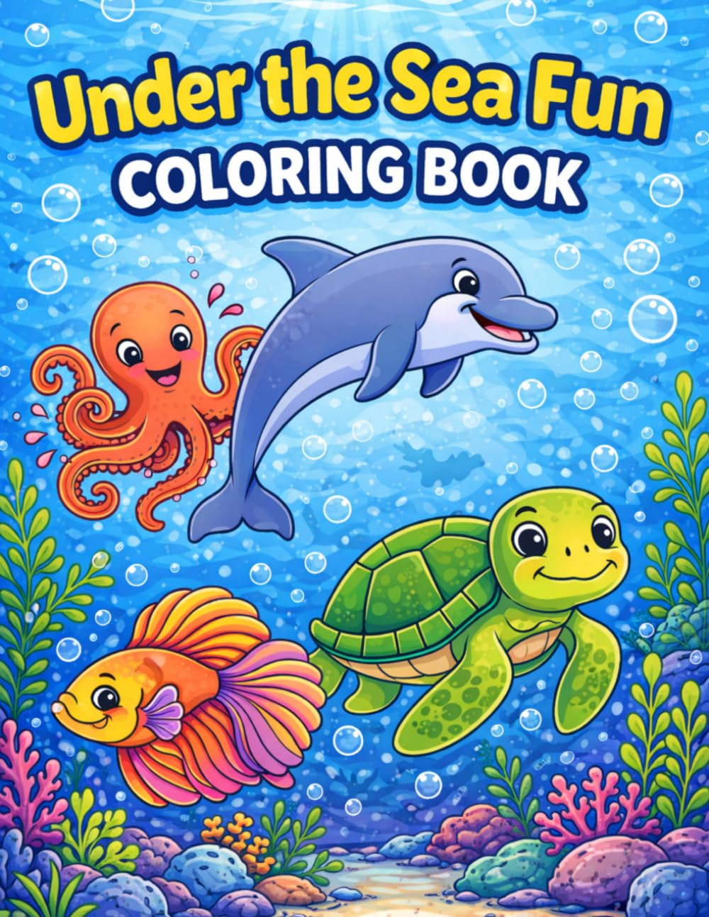 Under The Sea Fun: Cute Sea Creatures Coloring Book for Kids Ages 3–8
