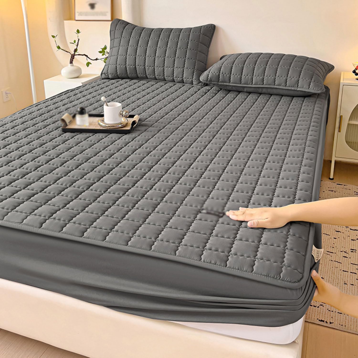Wodoodporny ochraniacz na materac 200 x 200 cm, pełny pokrowiec na materac 30 cm, elastyczność dookoła, oddychający materac z gumką dla dorosłych, certyfikat Öko-Tex prześcieradło z gumką z