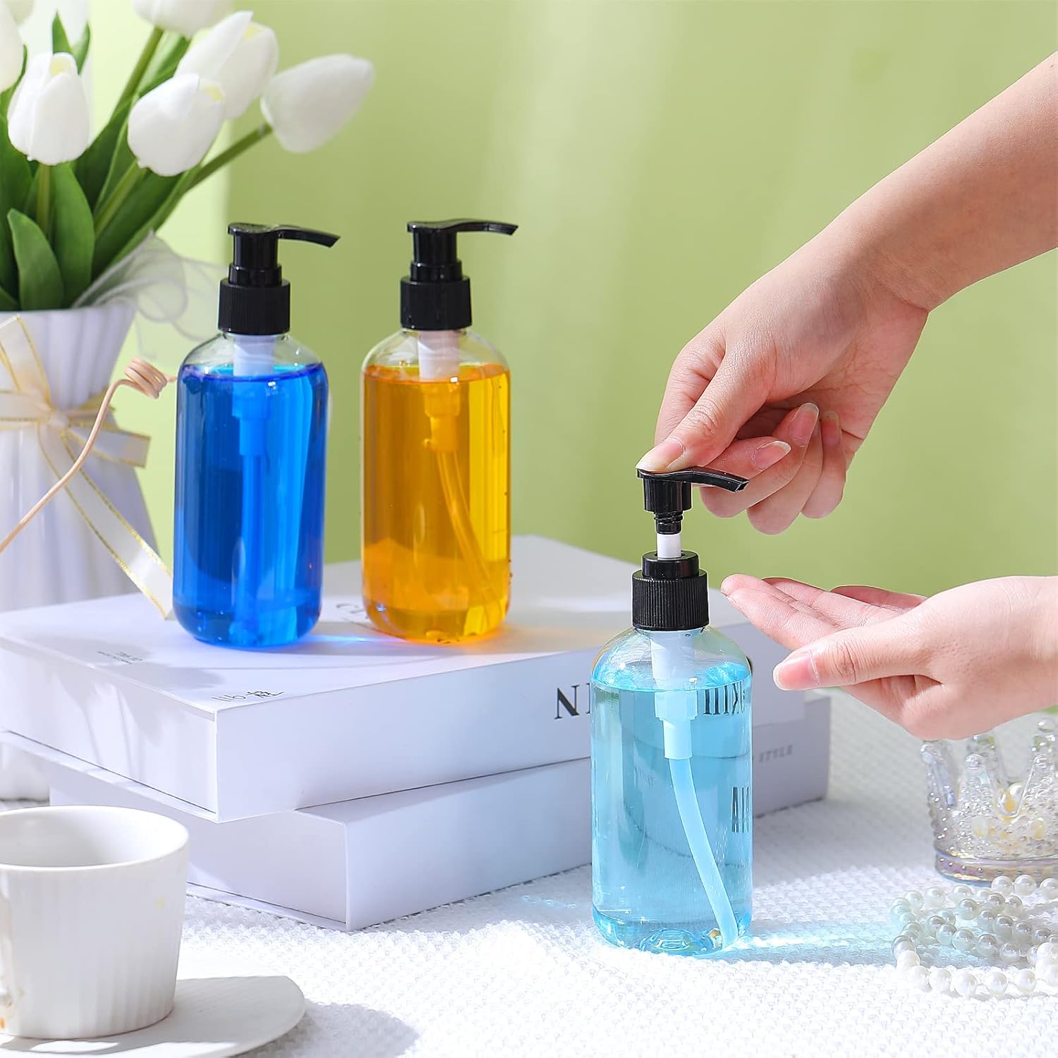 Gerrii 60 Pcs 8 oz/ 250 ml Plastic Empty Pump Bottles Lotion Clear Refillable Plastic Bottles with Pumps Dispenser Portable Travel Container for Body Wash, Liquid Soap, Massage Oil(Black Pump)