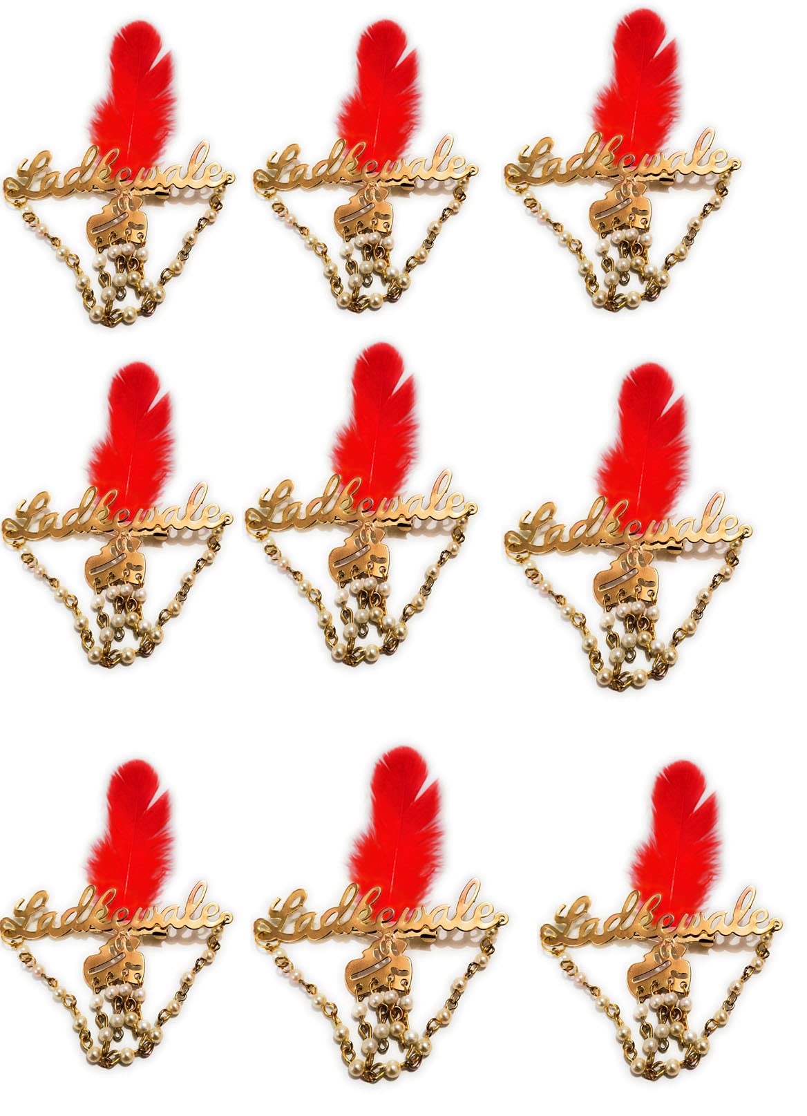 JainSaab 30 Pieces of Gold Metal Ladkewale Brooches with Red Feather for Men and Women-image-35