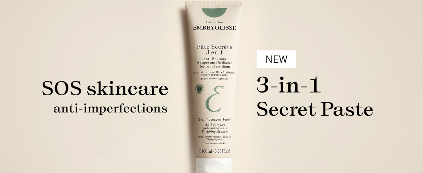 Embryolisse 3 in 1 Anti-pimples & Acne Treatment - Multipurpose Clay Mask to Control and Clear Breakouts - For Oily to Combination Skin, Paraben Free, Oil Free & Non-Comedogenic, 3.38 Fl Oz