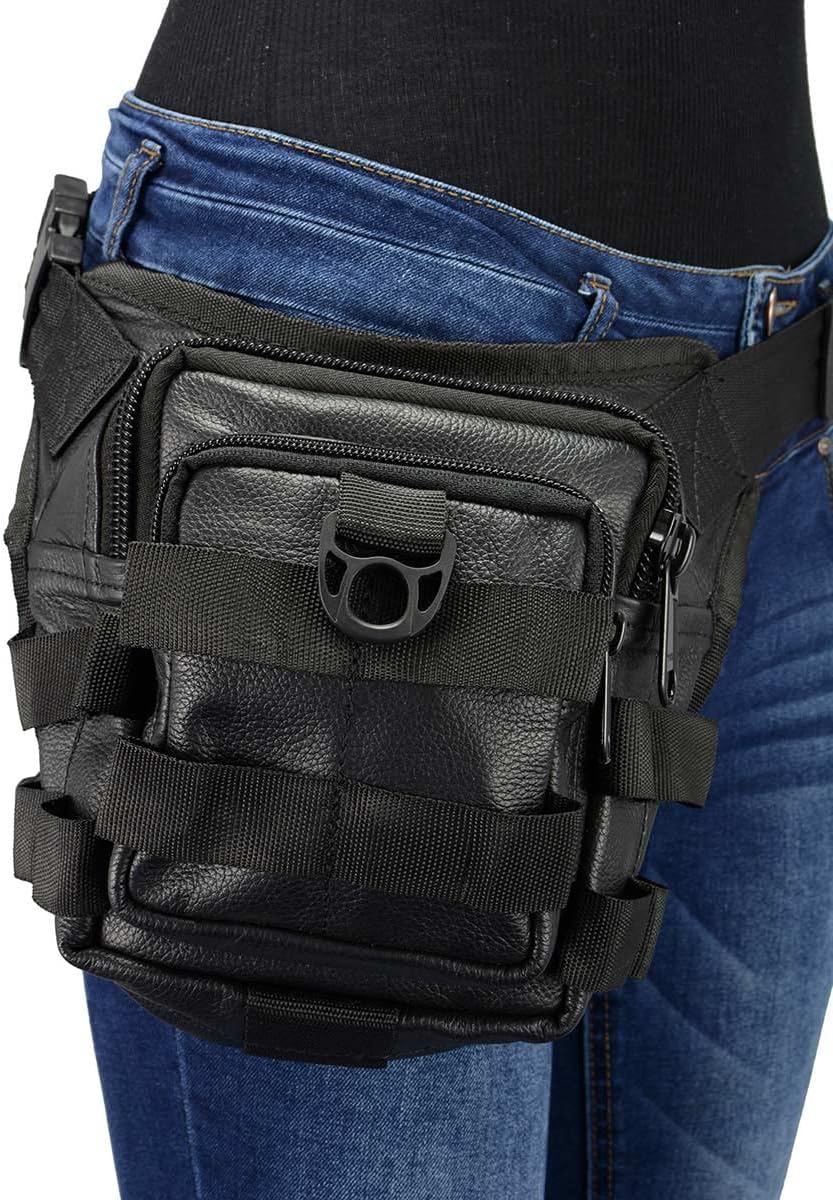 Milwaukee Leather MP8840 Black Leather Conceal and Carry Tactical Thigh Bag with Waist Belt
