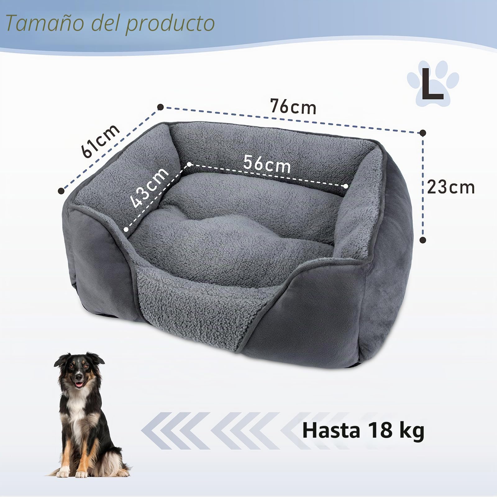 FURTIME Cama Perros Medianos, Cama Perro Lavable Esponjosa, Antideslizante Anti-ansiedad Camas para Perros Suave Transpirable Cómoda, 76x61x23cm