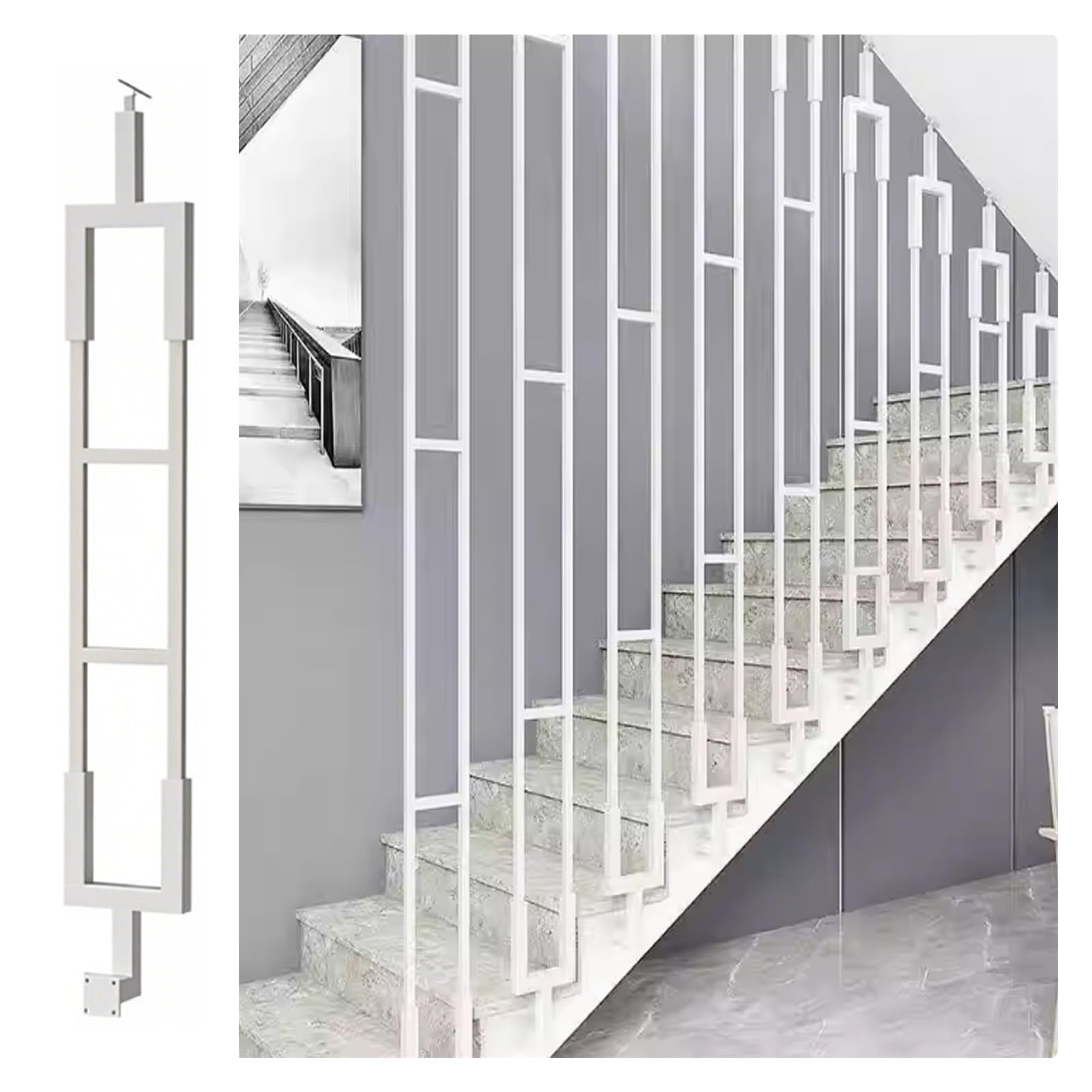 Axe de rampe d'escalier intérieur et balustres de pont en L