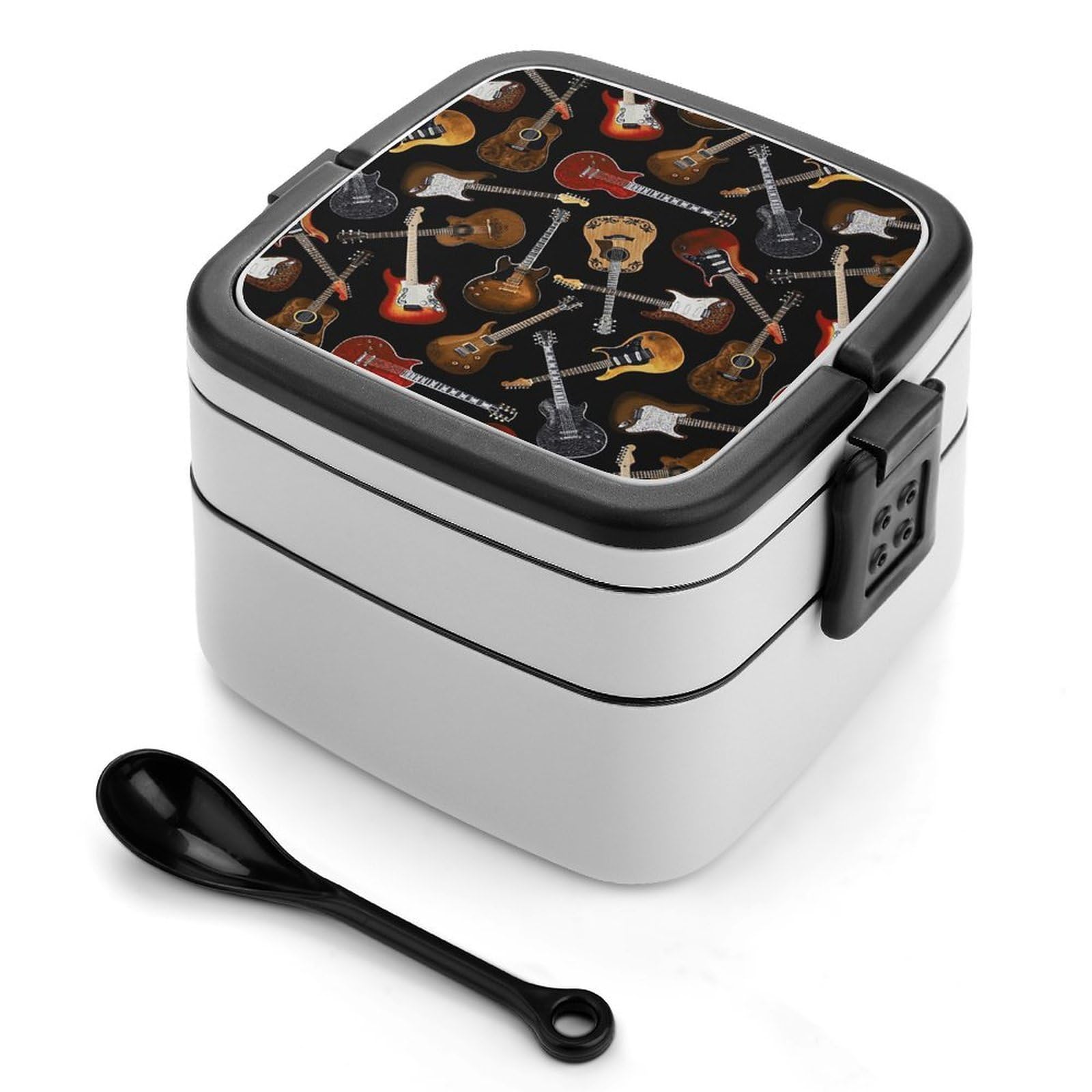 CGSBNGHA Guitars-Rocks Bento Lunch Box 2 Layer Lunchbox Food Container for Adults Office