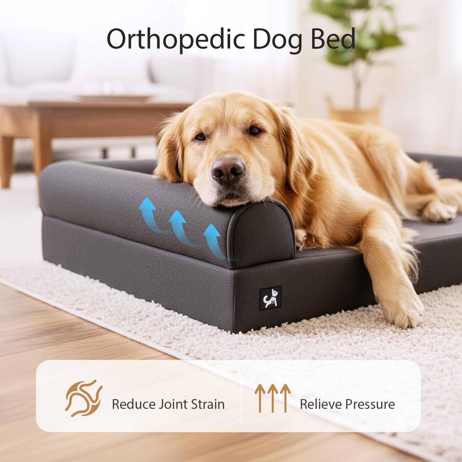 Sytopia 42in Dog Beds for Large Sized Dogs, Waterproof Egg Crate Foam XL Orthopedic Pet Bed with Removable Washable Cover,chew-Proof, Non-Slip Bottom, Supports up to 100 lbs for Old Pet, Dark Gray - image 5