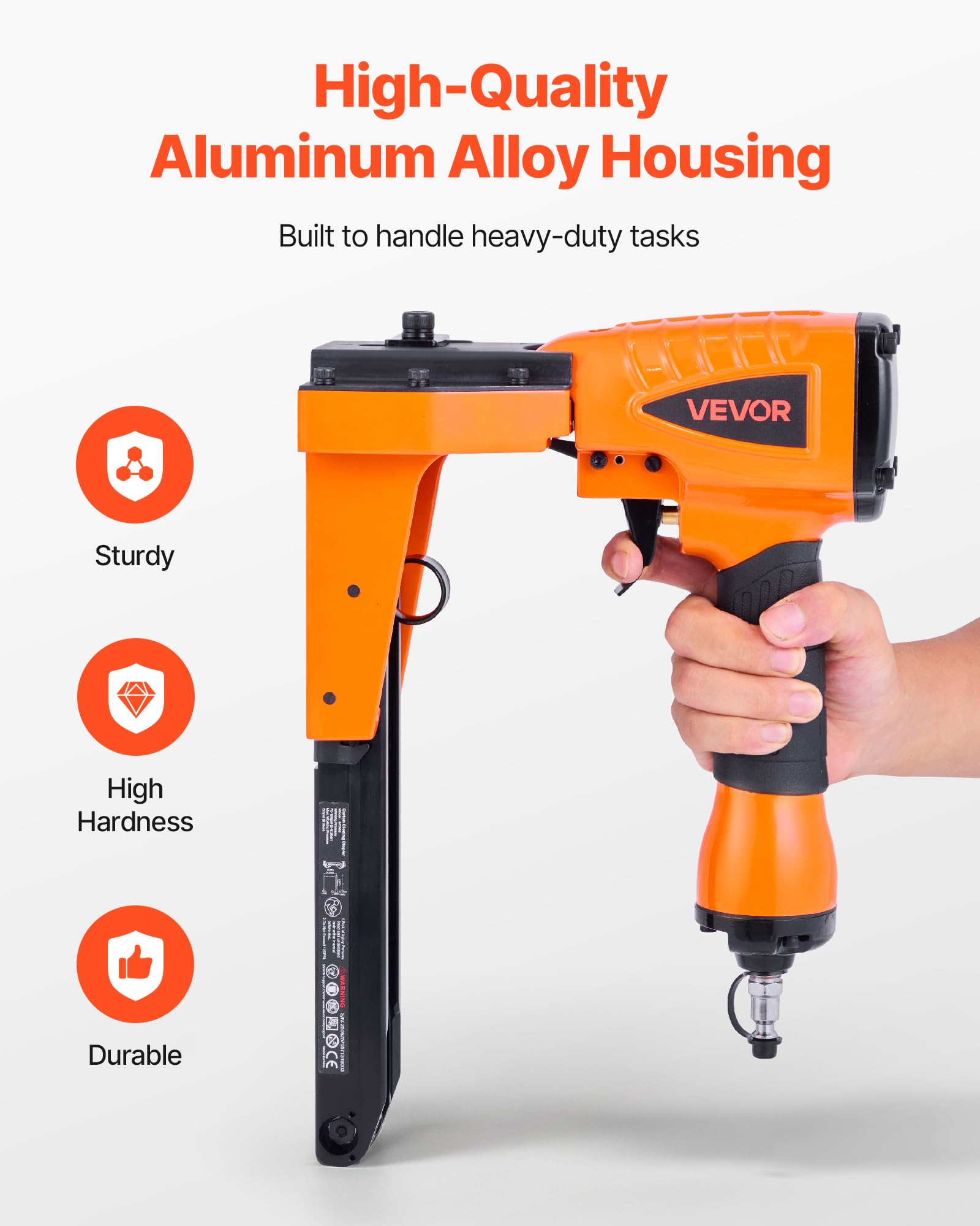 VEVOR Grapadora Neumática para Sellado de Cajas, Calibre 13, Compatible con Grapas de Corona de 34,8 mm, Grapas 16 mm y 19 mm, 4,8-8,3 bar, para Sellado de Cajas y Embalaje, 355 x 115 x 230 mm