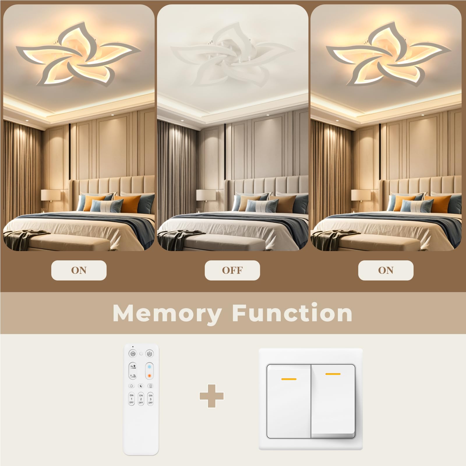 OTREN Lampadario Camera da Letto Moderno 60cm 48W, Plafoniera LED Soffitto Dimmerabile con Telecomando, 3000K–6500K, Luce Notturna, Timer e Funzione Memoria, Design a Petali, per Soggiorno e Cucina
