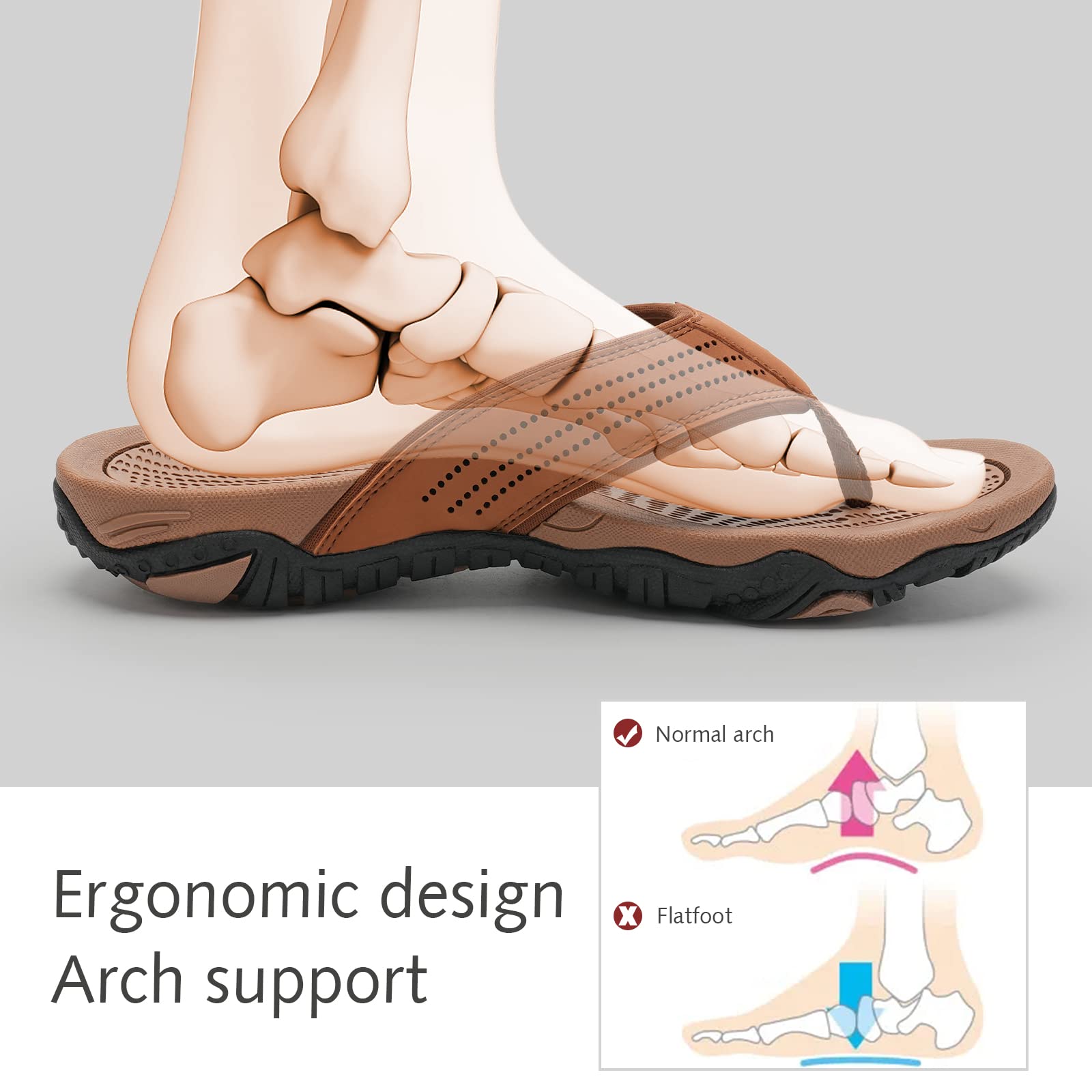 WateLves Herren Flip Flops Zehentrenner Leder mit Arch Support Sandalen Weich Leder Stoff Badelatschen Sommer Beach Rutschfest Hausschuhe Pantoletten
