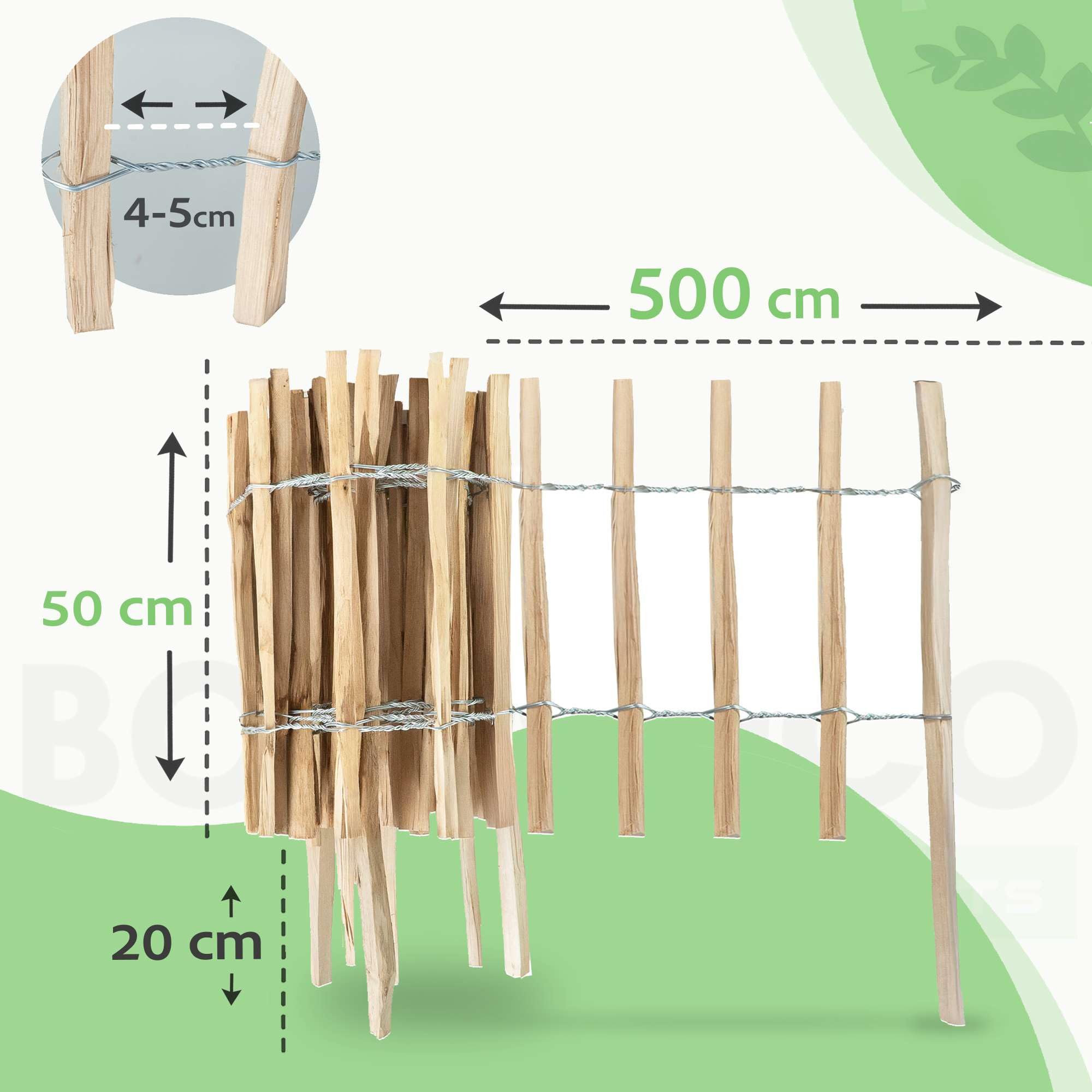 BOGATECO rollboarder als gazonrand voor omranding en afbakening van perken en paden | 500 cm l. & 35 cm h. Latafstand 4-5 cm | Omheining voor planten en bloembedden, van vijvers