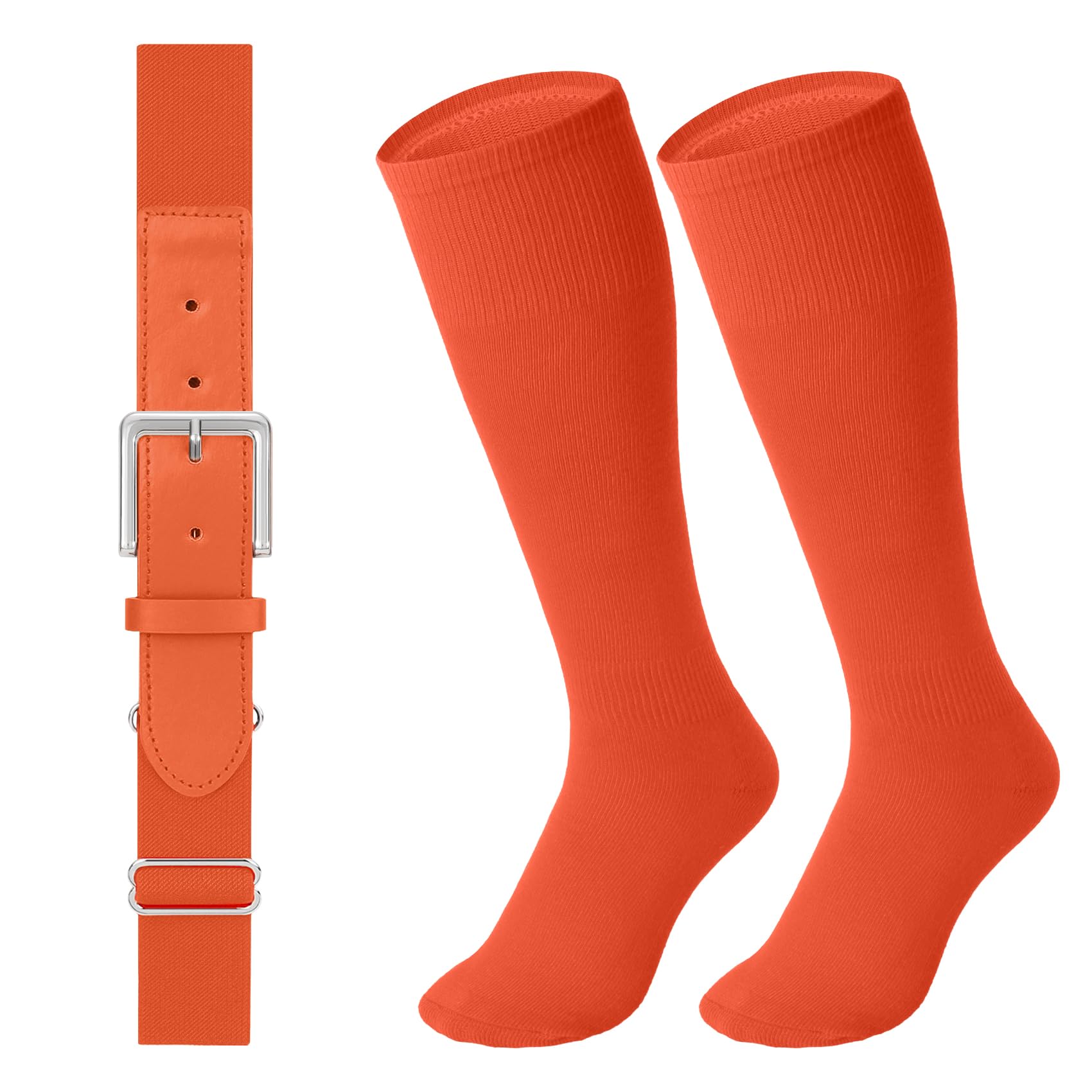 LEACOOLKEY Baseball Belt and Socks Combo Set Adjustable Softball Socks and Elastic Belt for Youth and Adult