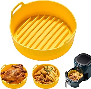 Air Fryer Silicone Pot, 7.68” Replacement of Parchment Paper Liners & Air Fryer Liners, Food Safe Reusable Air Fryer Oven Accessories, Dishwasher Washable Air Fryer Basket with Brush (For 3 to 5 QT)