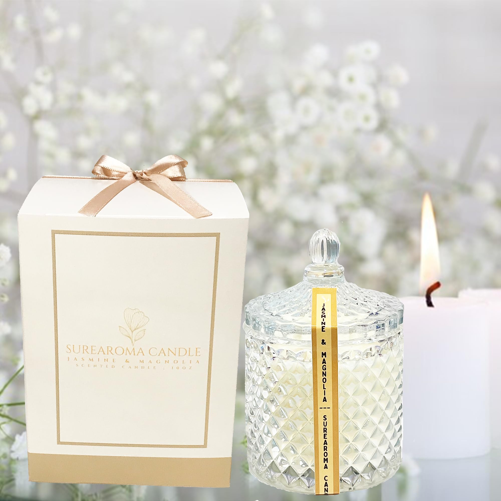 Vela perfumada de jazmín y magnolia de 10 onzas con rica fragancia, doble mecha, tarro de vidrio de bronce de lujo