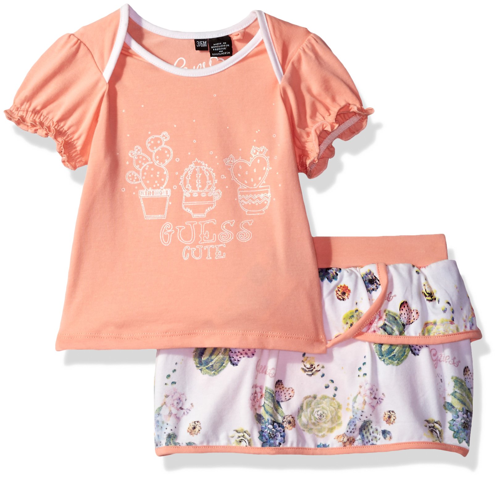 GUESS Baby Girls' Set-Short Sleeve T-Shirt and Diaper Cover, Just Peachy, 3/6M