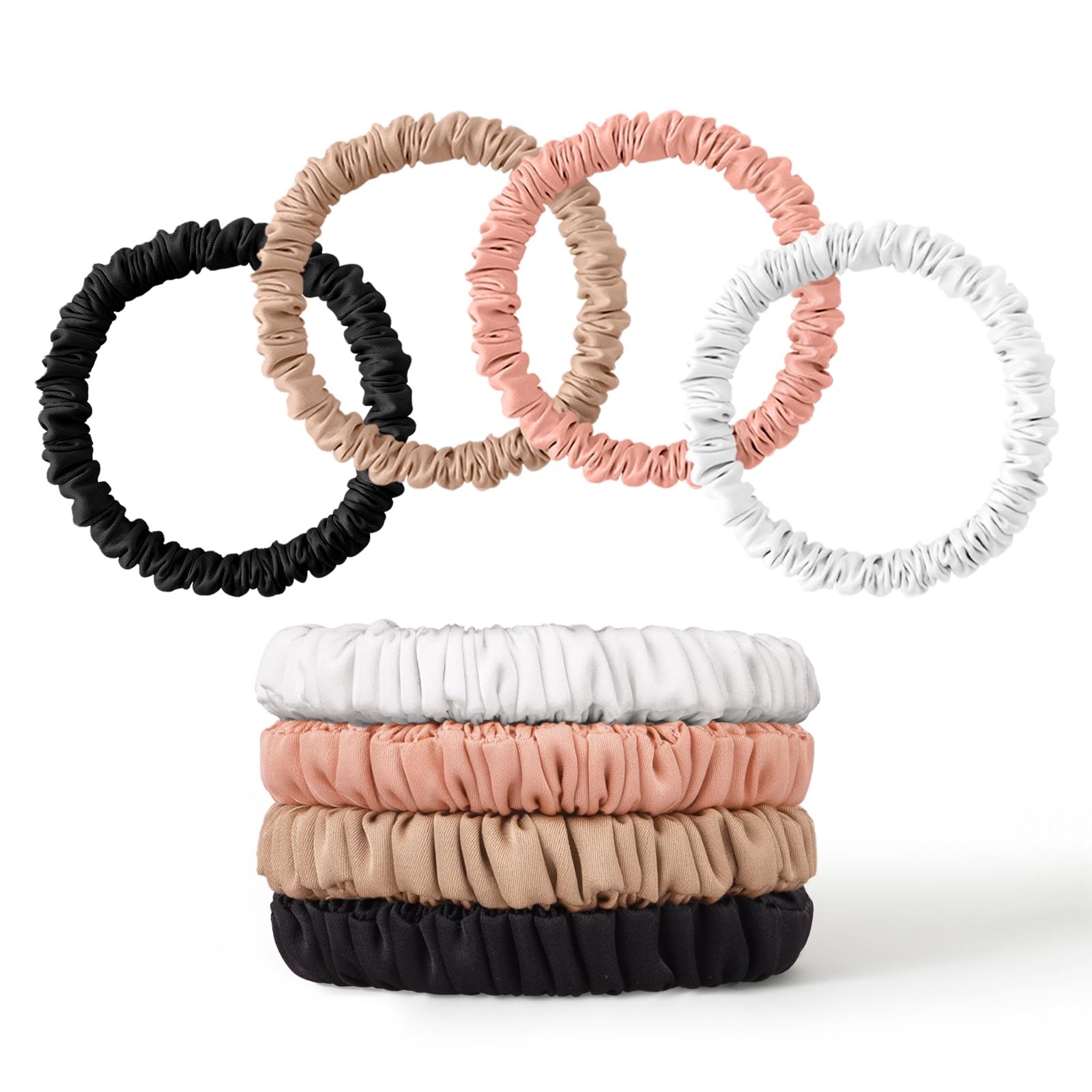 ZHENSILK 8Pcs Silk Scrunchies Hair Ties for Women & Girls, Mulberry Silk Scrunchies No-Damage Thin Satin Ponytail Holders for Hair Care