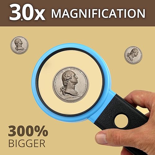 Miniatura 2 de VisionAid - Lupa de manos libres 30X con soporte, luces LED, lupa iluminada de mano de 40 lupas para personas mayores de baja visión, monedas