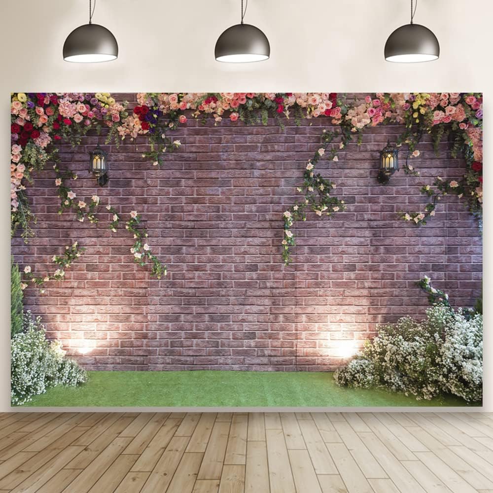 Exсluѕіvе Dіѕсоunt 50% Prісе Laeacco Wedding Ceremony Backdrop 10x8ft Vintage Brick Wall Photography Background Rose Flowers Ivy Wall Green Grassfield Scene Elegant Bridal Shower Wedding Photo Studio Birthday Party Decoration