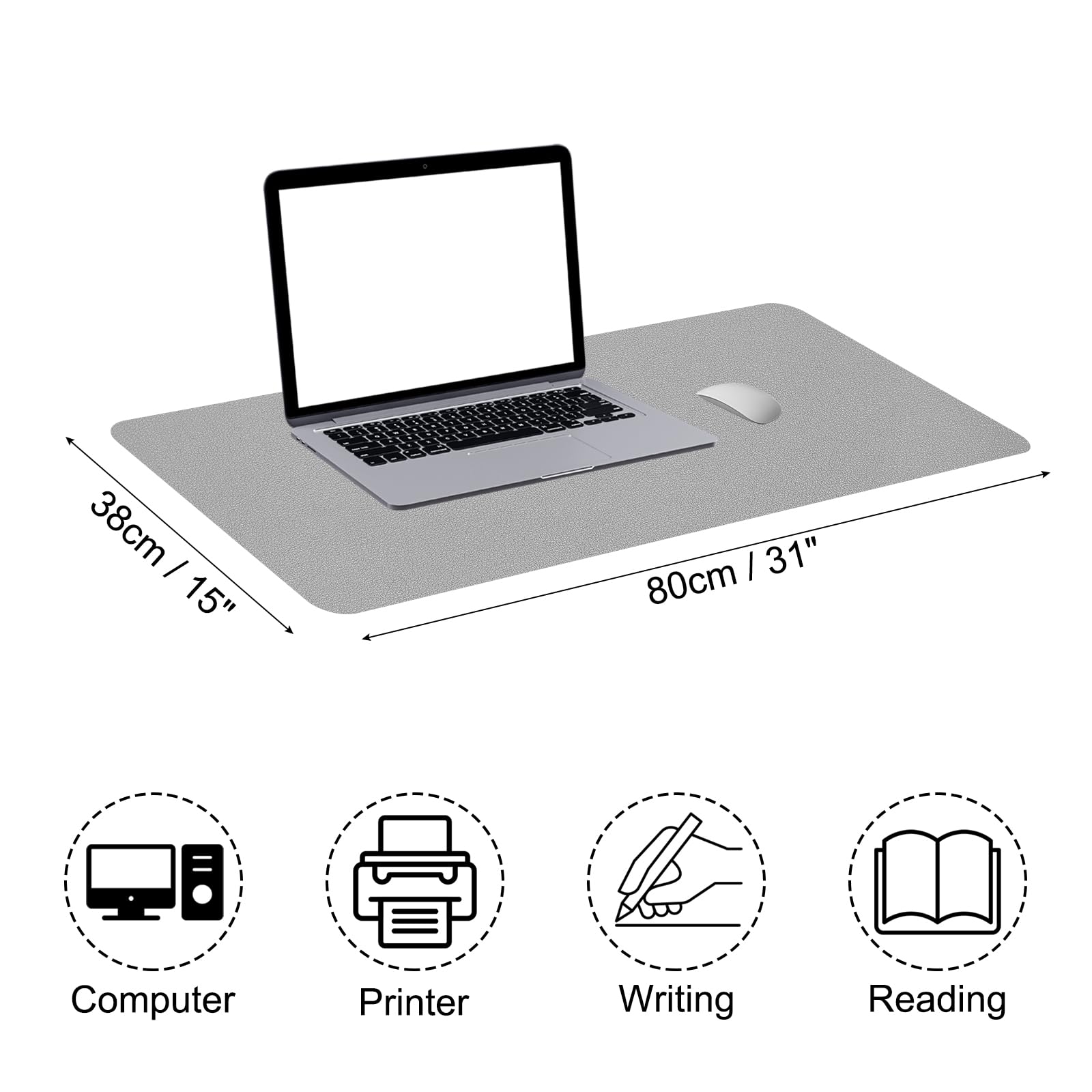 PATIKIL Large Desk Mat, 31"x15", PU Leather (Front), Suede (Back), Light Grey - Image 2