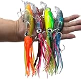 4Pcs Large Simulation Squid Fishing Lures Bait Kit,3D Holographic Eyes，Built-in Multicolored Lead Blocks Through Heavy Duty ，Stable and Tempting