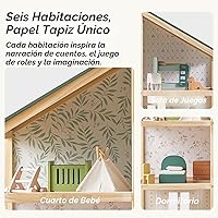 Vista 3 de Tiny Land Casa de Muñecas de Madera para Niñas - Casa de Muñecas de Madera de 6 Habitaciones, Casa de Muñecas DIY de Bricolaje con 31 Piezas de Verde
