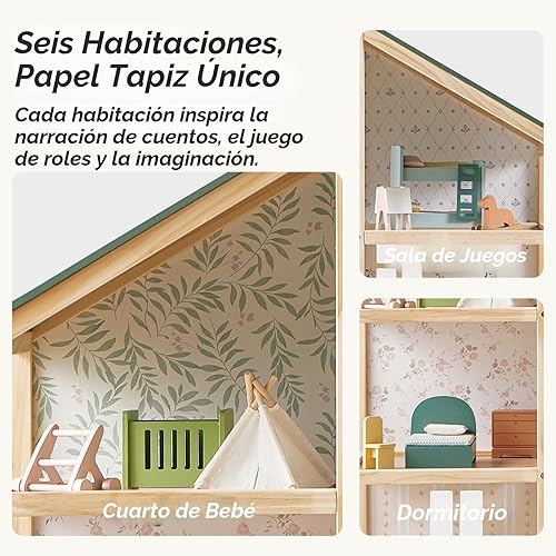 Miniatura 3 de Tiny Land Casa de Muñecas de Madera para Niñas - Casa de Muñecas de Madera de 6 Habitaciones, Casa de Muñecas DIY de Bricolaje con 31 Piezas