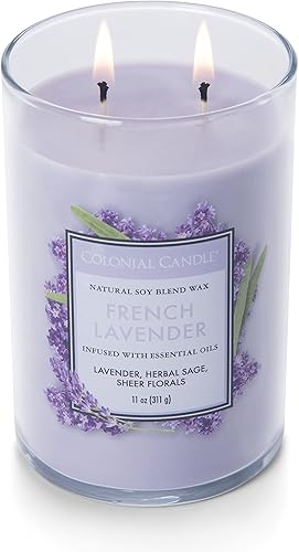 Miniatura 3 de Colonial Candle Vela en tarro perfumada de lavanda francesa, colección Classic Cylinders, 2 mechas, morado, 11 onzas, hasta 80 horas de combustión