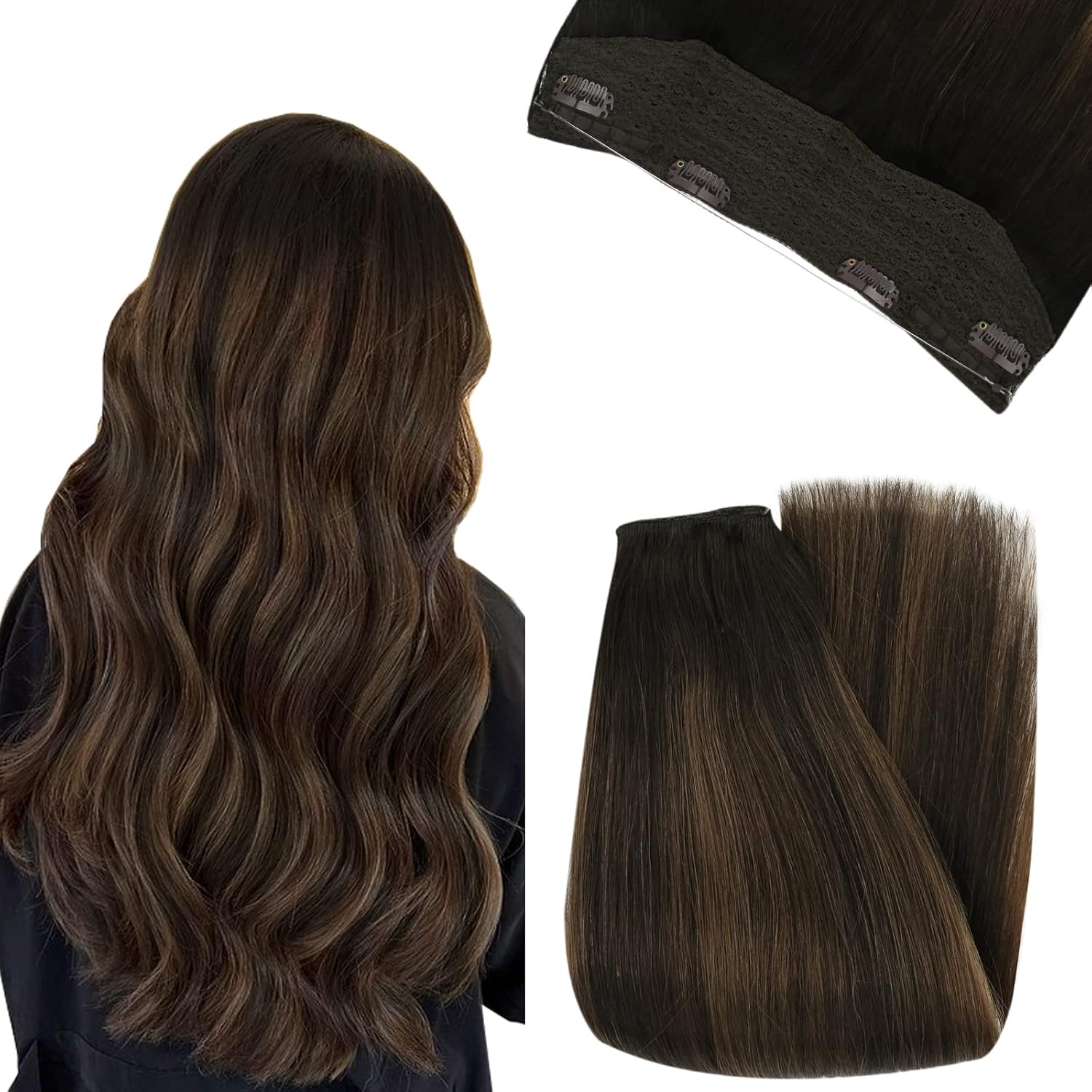 YoungSee Wire Hair Extensions Real Human Hair 12inch Fish Line Hair