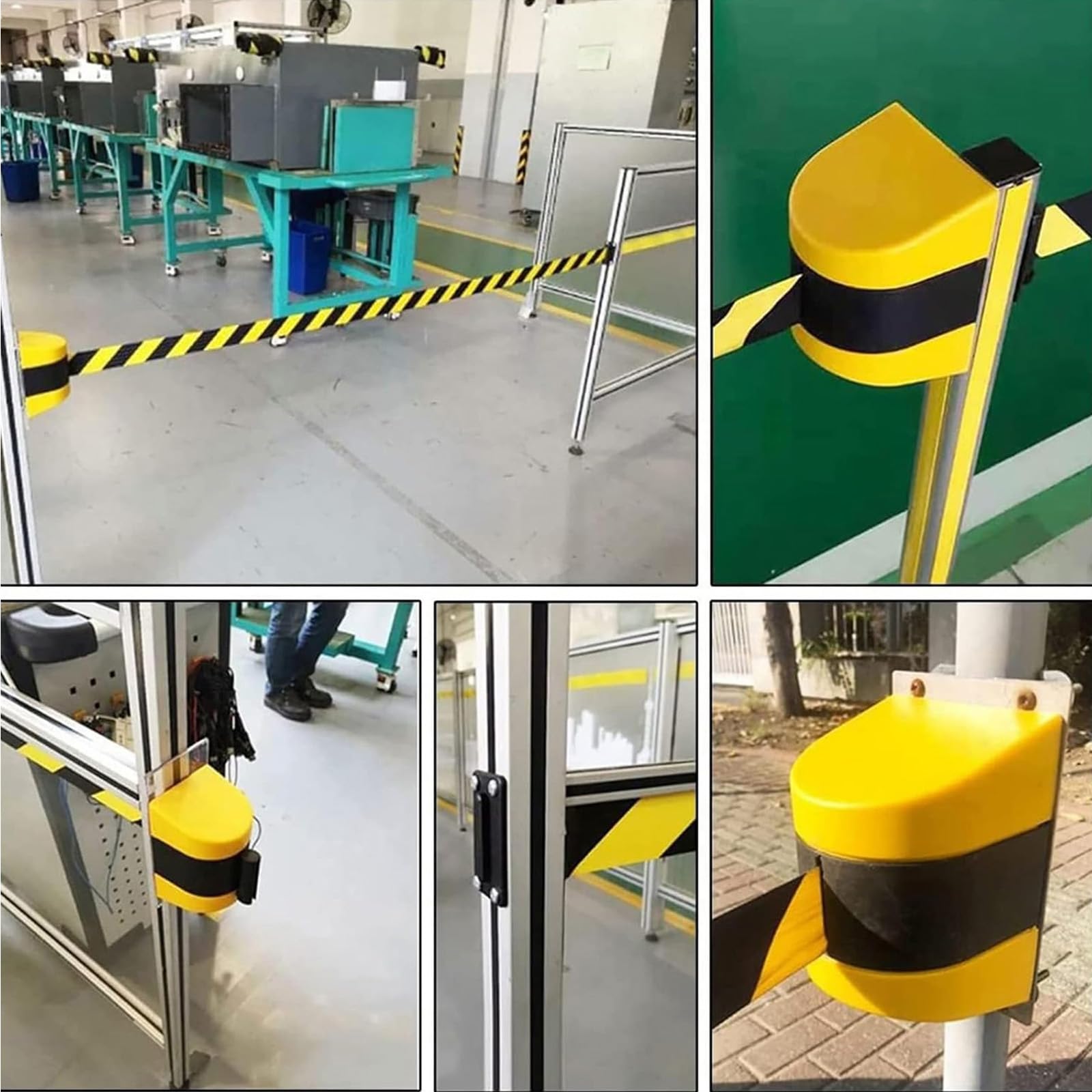 Genérico Barrera de Cinta retráctil para Montaje en Pared, Color Negro y Amarillo, Sistema de Control de multitudes para pasillos, oficinas, estadios, escuelas y supermercados - 10 Metros de Largo