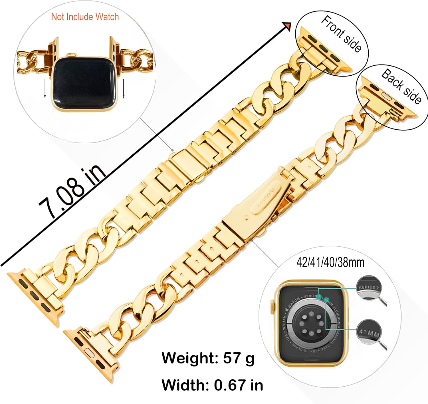 38/40/41/42MM(Series 11/10)/44/45/46MM Women Cool Chain Metal Smartwatch Bands Compatible for Apple Watch Bands Series 11/ SE3/10/9/8/7/6/5 Stylish Adjustable Replaceable Bracelet for Iwatch S11/10/9/8/7