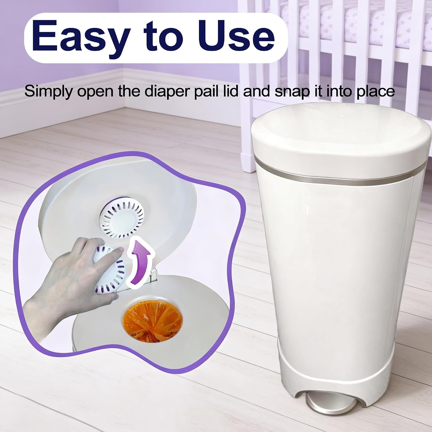 NewKe Puck Baking Soda Cartridge, 2 Puck Baking Soda Cartridge and 6 Lavender Scented Baking Soda Refills, Lavender Scent Baking Soda Diaper Pail Deodorizer for Munchkin Step Diaper Pail