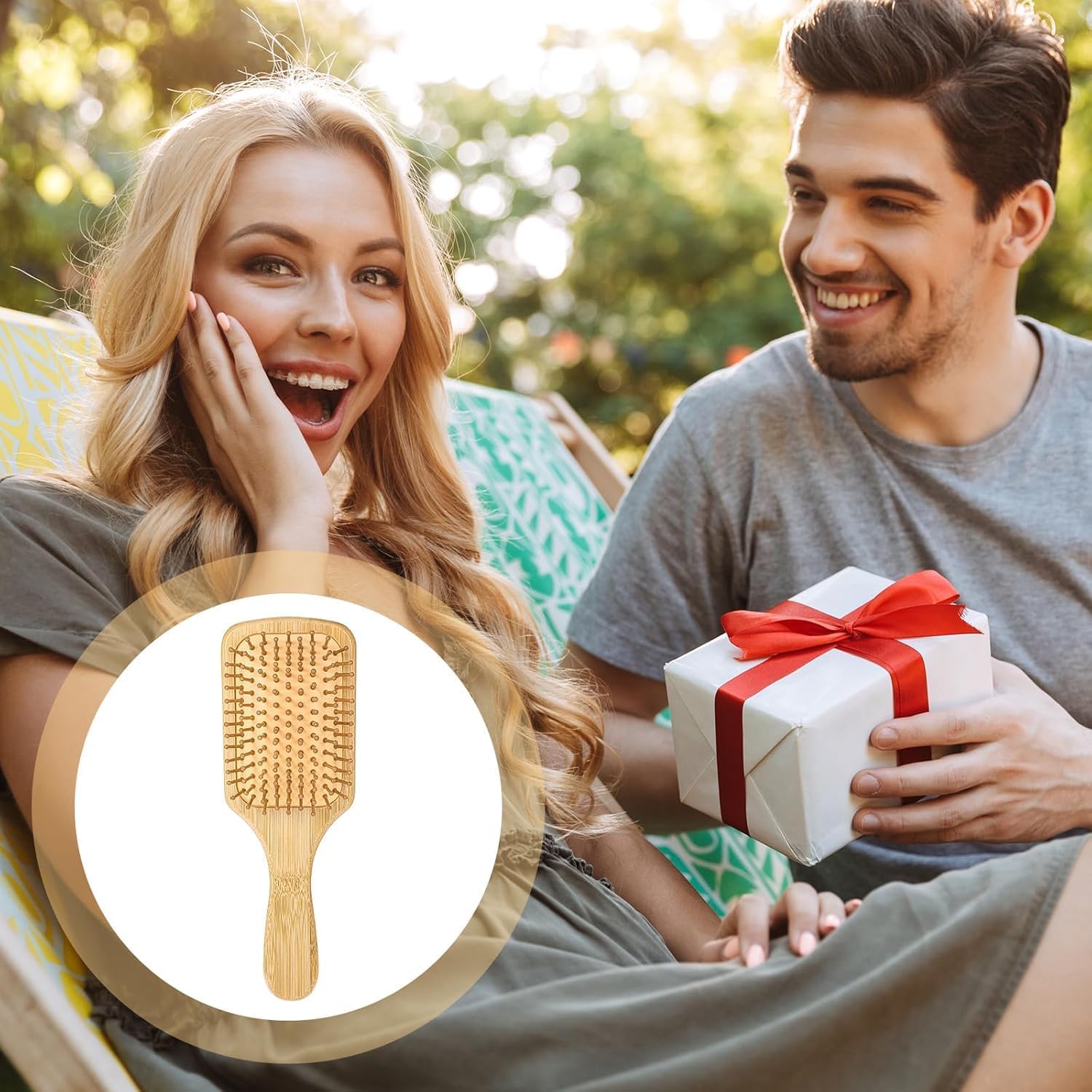 Bambus-Haarbürste, runde Spitze, Entwirrungsbürste, Paddel, leicht, antistatisch, für Damen, Herren und Kinder, stimuliert die Kopfhaut für das Haarwachstum, 10 Stück